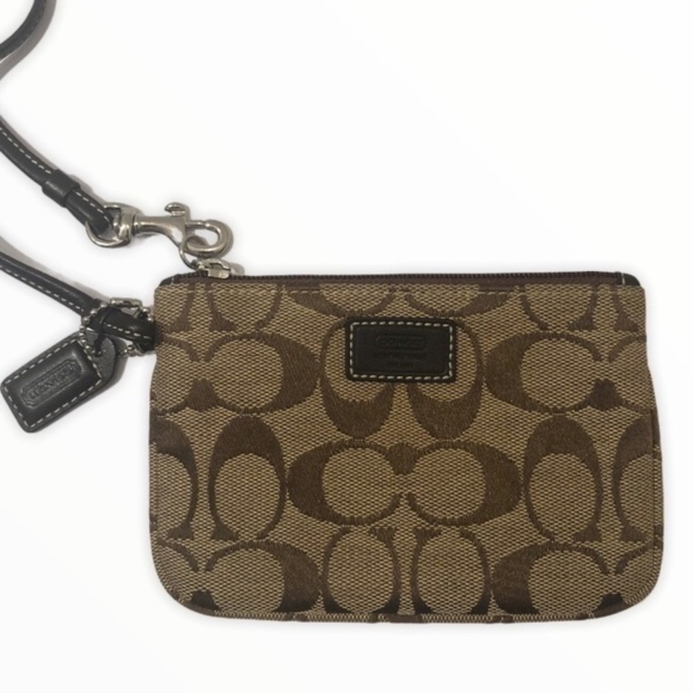 Coach brown signature wristlet